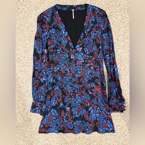 Free People Black Mini Dress with Blue and Pink Floral